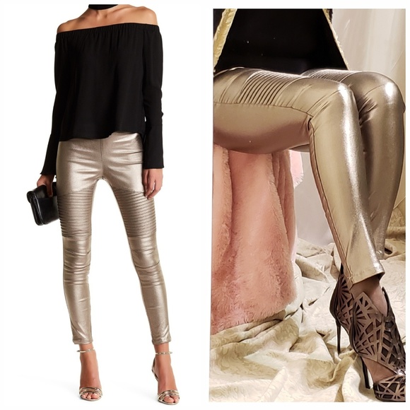 Coated Moto Leggings Rosegold 